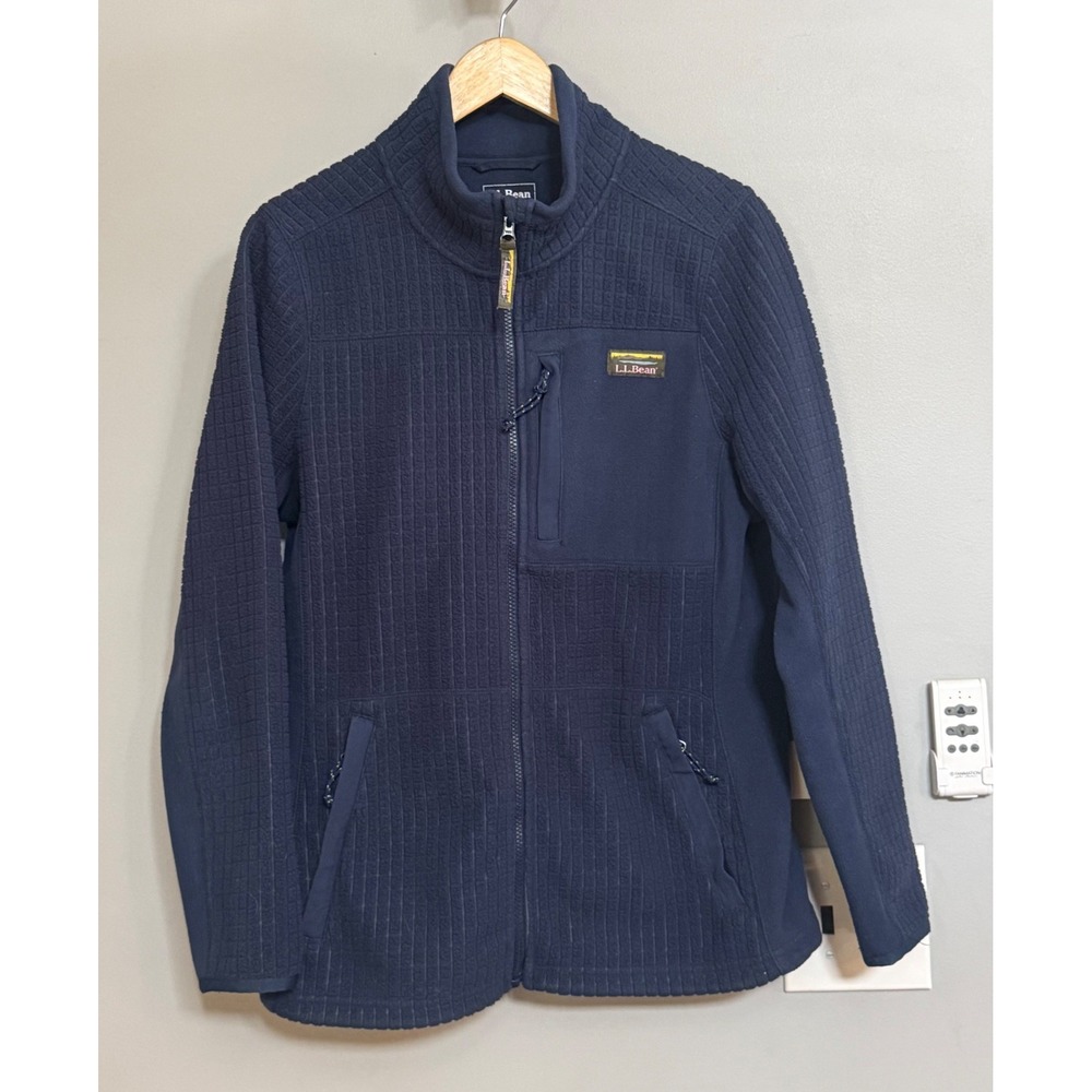 LL Bean Rugged Grid Fleece Full Zip Jacket L 508991